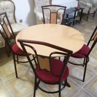 میز ناهارخوری چهار نفره  با صندلی پایه فلزی