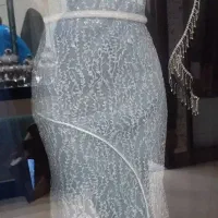 پیراهن مجلسی ماکسی چاکدار نقره ابی