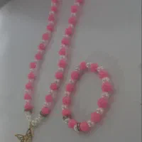 فروش عمده ست گردنبند دستبند بچگانه صورتی