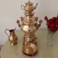 سماور گازی برنج با قوری .پارچ.سینی وکاسه