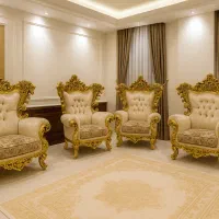 مبلمان سلطنتی9نفره طلاکوب-کنده کاری-جهاز