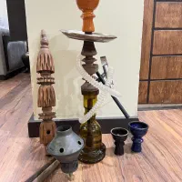 قلیان چوبی (تنه چوبی و اب نی و سریه سفالی اضافی)