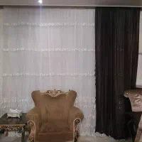 دو عدد پرده حریر گل دار با والان محدوده قیام