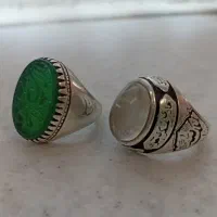 انگشتر نقره عقیق سبز خطی و در نجف
