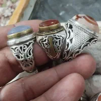 انگشتر نقره عقیق شجر یاقوت فیروزه|جواهرات|خمینیشهر, |دیوار