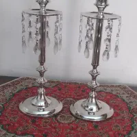 یک جفت شمعدان برنز آب نقره