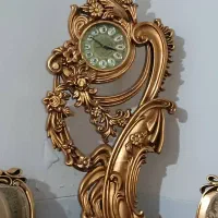 ساعت چوبی رنگ طلایی ثابت