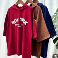 تیشرت لانگ کلاهدار.  تیشرت باکسی