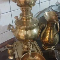 سرویس کامل سماور ذغالی برنجی وزن دار قدیمی