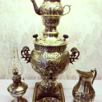 سماور زغالی ۳لیتر پنجه بکسی با سرویس ۶پارچه ذغالی