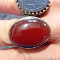 یک جفت انگشترنقره عقیق یمنی سرخ قدمت دار وعقیق آبی