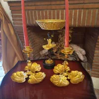 شمعدان و اردو خوری برنز آب طلا آنتیک دکوراتیو