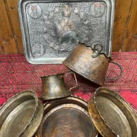 قراچه و لگنچه قدیمی مسی اصلی|کلکسیون اشیاء عتیقه|ساری, |دیوار