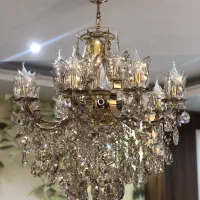 لوستر 6شاخه دوبل کریستال جنس بدنه برنج روکش آب طلا