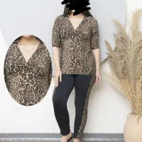 تیشرت شلوار جلو گره‌ ای پلنگی