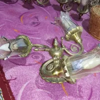 لوستر برنجی سنگین با لاله کریستالی شامپاینی|لوستر و چراغ آویز|ماهدشت, |دیوار