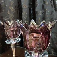 شمعدان مسی تراش خورده با لاله زرشکی خارجی|صنایع دستی و سایر لوازم تزئینی|تهران, پونک|دیوار