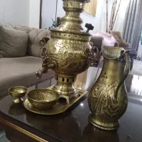سماور زغالی برنجی آنتیک 3 لیتری قلم زنی شیرخورشید|سماور، چای‌ساز، قهوه‌ساز|تهران, تهرانپارس غربی|دیوار