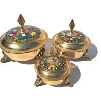 ست قندان برنجی وارداتی مزین شده با سنگ طبیعی|کلکسیون اشیاء عتیقه|اهواز, نادری|دیوار