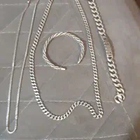 زنجیر ایتالیا و دستبند و بنگل نقره ۹۲۵