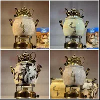 سماور سنگی برنجی کوره دار ورق ضخیم قوری سرامیکی