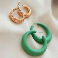 گوشواره حلقه ای دو جفتی مدل چند رنگ