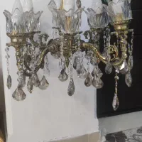 لوستر برنجی هشت شاخ هشت لامپ|لوستر و چراغ آویز|اراک, |دیوار