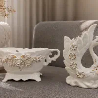 ست ظروف دکوراتیو چینی سفید و طلایی