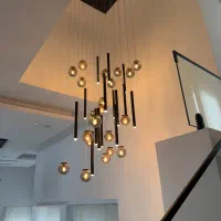 لوستر سقفی بلند طرح مولکولی مدادی