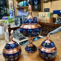 سرویس شکلات خوری و قندان مس و پرداز