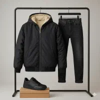 کاپشن مشکی ضدآب مدل Night/گرم سبک/بسیار خوش‌دوخت