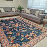 فرشینه طرح افشان زمینه سرمه ای سبز