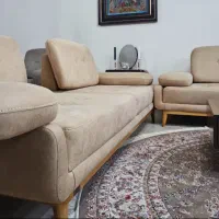 مبل تاشو ۸ نفره در حد نو، کلاف فلزی، میز تمام چوب