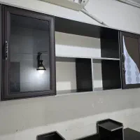 میز تحریر و میزتلویزیون و کتابخونه و قفسه ست|کتابخانه، شلف، قفسه‌های دیواری|اندیشه, اندیشه فاز ۱|دیوار