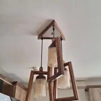 لوستر سه شعله چوبی|لوستر و چراغ آویز|اراک, |دیوار