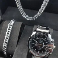 ست مردانه دیزل استیل تاریخ دار ضدآب+دستبند و زنجیر