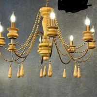 لوستر مهره ای چوب و فلز شیک|لوستر و چراغ آویز|ملایر, |دیوار