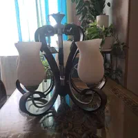 لوستر ۵ شاخه چوب و استیل سالم و تمیز