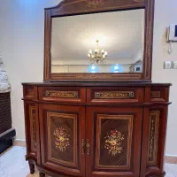 ویترین و آینه کنسول چوبی و‌ معرق کاری شده