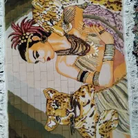 تابلوفرش دخترآفریقای باپلنگ