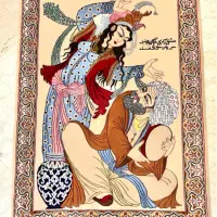 تابلو فرش دستباف قدیمی چله و قسمتی از زمینه ابریشم