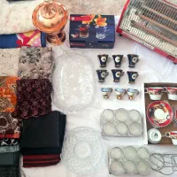 لیوان بخاری برقی گل قرمزی فنجان سینی مسی