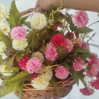 سبد گل بزرگ مصنوعی دسته دار حصیری چوبی|صنایع دستی و سایر لوازم تزئینی|رشت, گلسار|دیوار