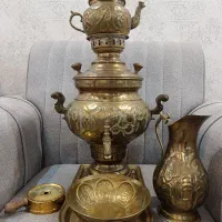 سماور ذغالی حکاکی سلطنتی برنجی نو .تهران شهرری