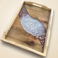 سینی پذیرایی دست‌ساز چوب و رزین مدل بته‌جقه