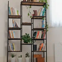 قفسه کتاب و دکور از جنس فلز وچوب ترمو