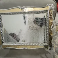 سینی استیل بزرگ لب طلایی