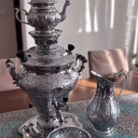 سرویس سماور برنجی قلم زنی اصفهان 8لیتری نوعه نو