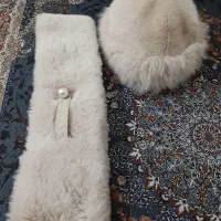 شال و کلاه طرح روسی پشمی کرم استخونی