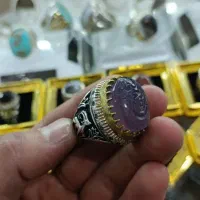 انگشتر نقره کلکسیونی قلمزنی با عقیق سوسنی حکاکی|بدلیجات|لنجان, |دیوار